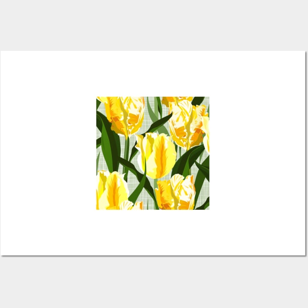 Big yellow parrot tulips on linen texture Wall Art by kobyakov